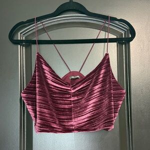 Wild fable Velvet Ruched Spaghetti Strap Crop Top - Burgundy